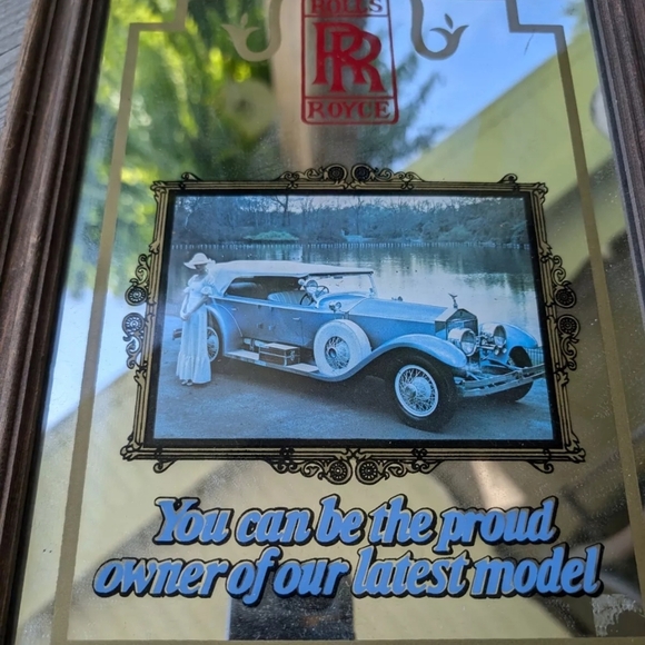 Vintage Wooden Frame with Rolls Royce Classic Car Mirror - Picture 2 of 8